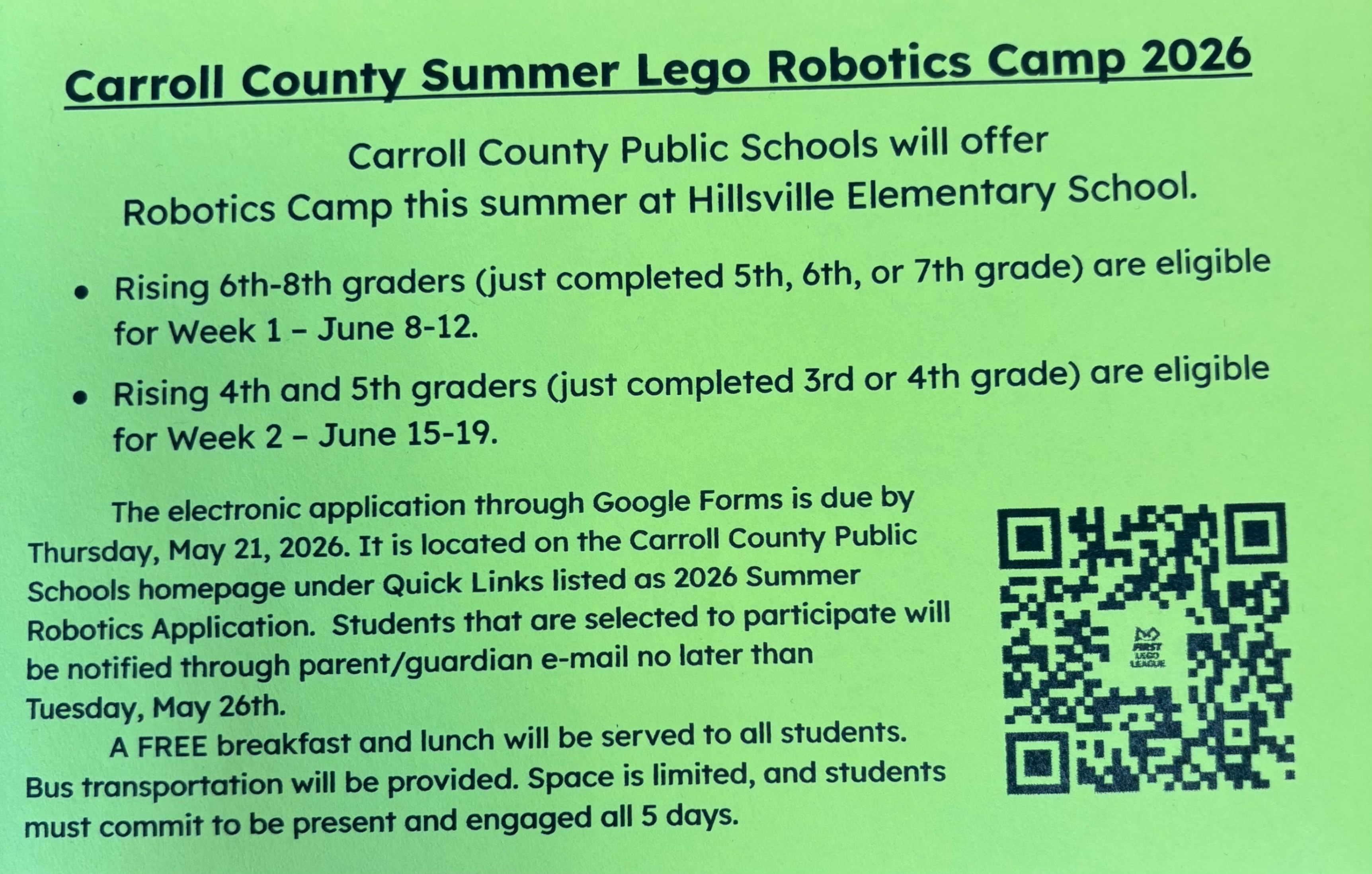 Summer Lego Robotics Camp information